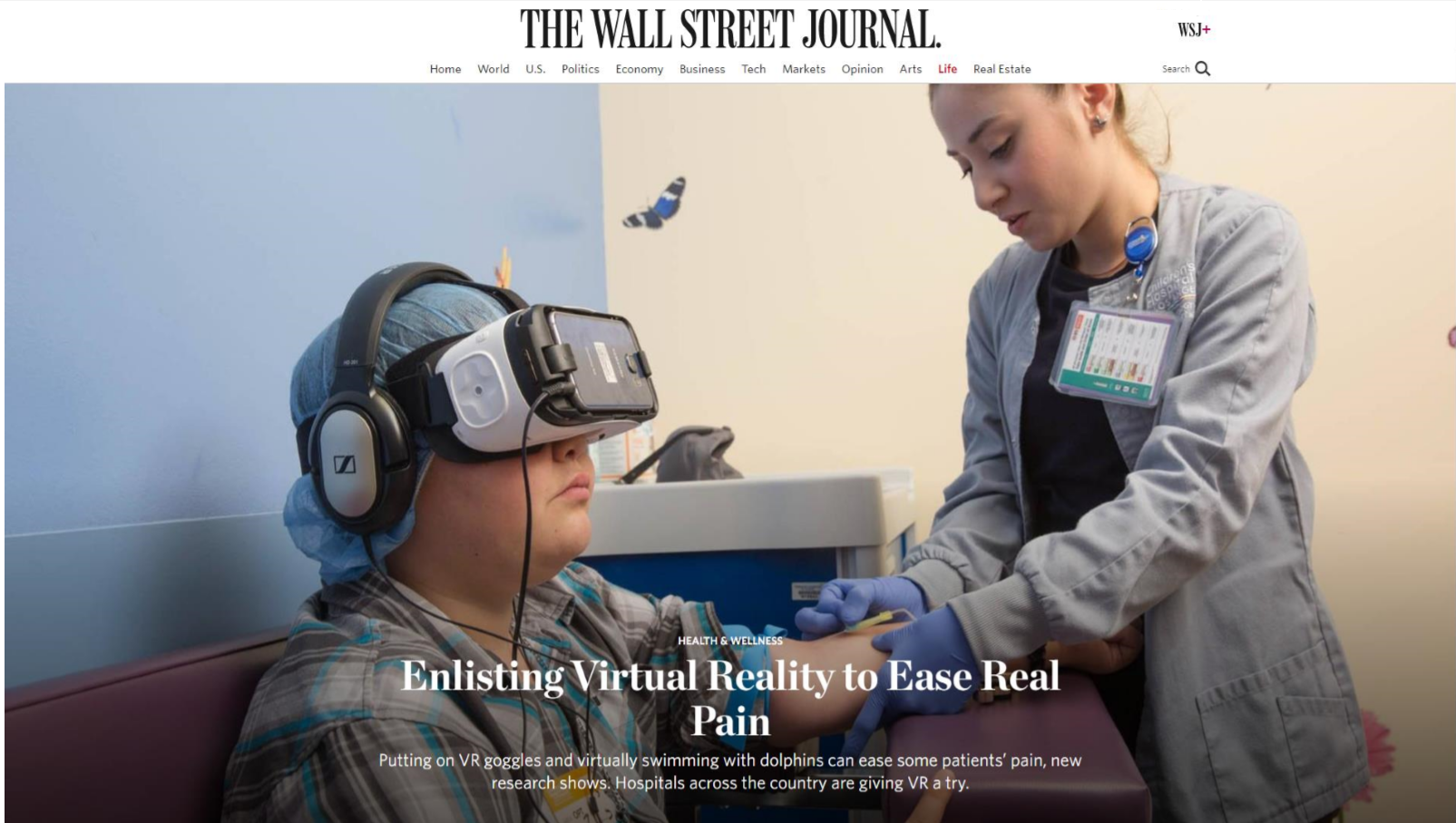 patient watches wild dolphins in virtual reality during medical procedure